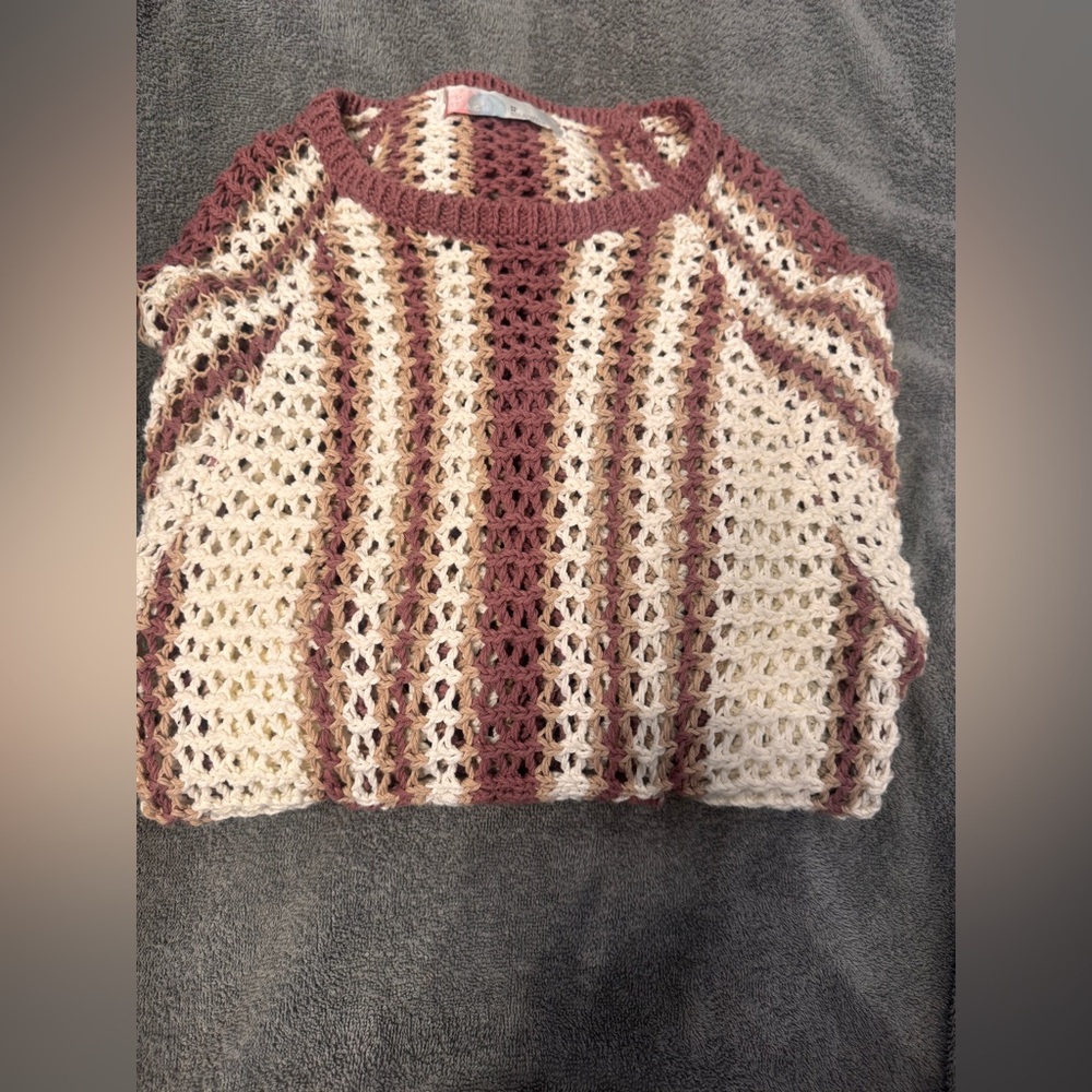 Free People Open Knit Sweater - Cream and Brown - Picture 2 of 5